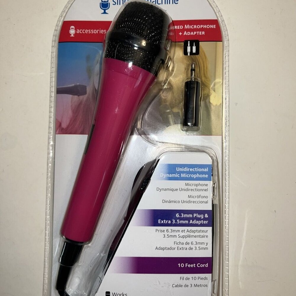 Singing Machine Wired Microphone for Karaoke, (Pink) - Unidirectional 1, Pink